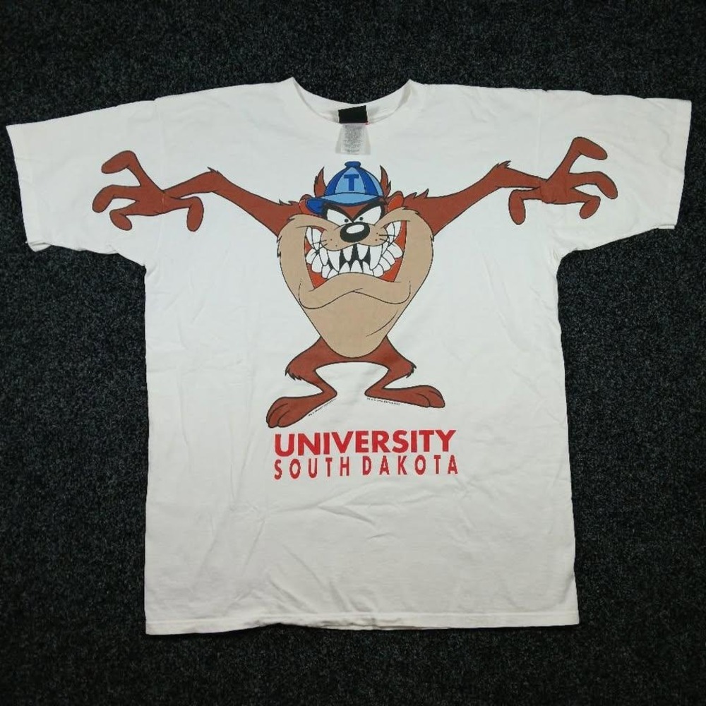 Vintage 1994 Taz University of South Dakota T-Shirt XL White Looney Tunes 90s